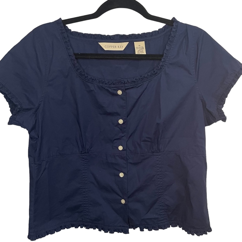 Copper Key Button up Navy Blue Top XL
